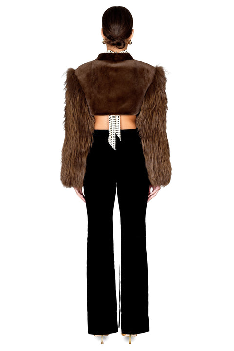 Mink Bolero with Red and Shadow Fox Sleeves