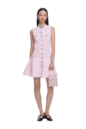 Pointelle Diamante Knit Mini Dress