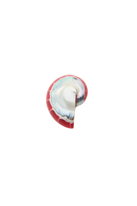 A Red colorful shell-shaped clip on statement earring