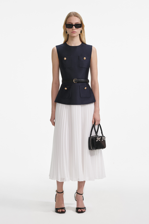 Navy Taffeta Midi Dress