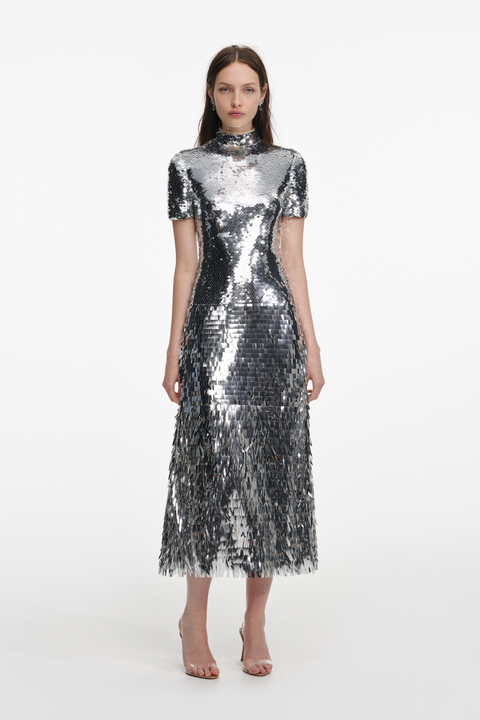 Silver Gradient Sequin Midi Dress