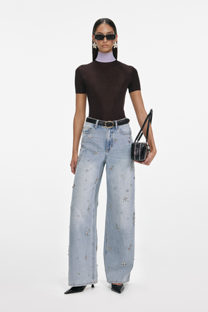 Light Blue Embellished Wide Leg Jeans