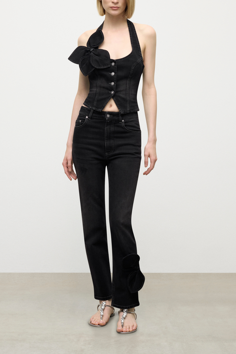Denim Bow Straight Leg Jean