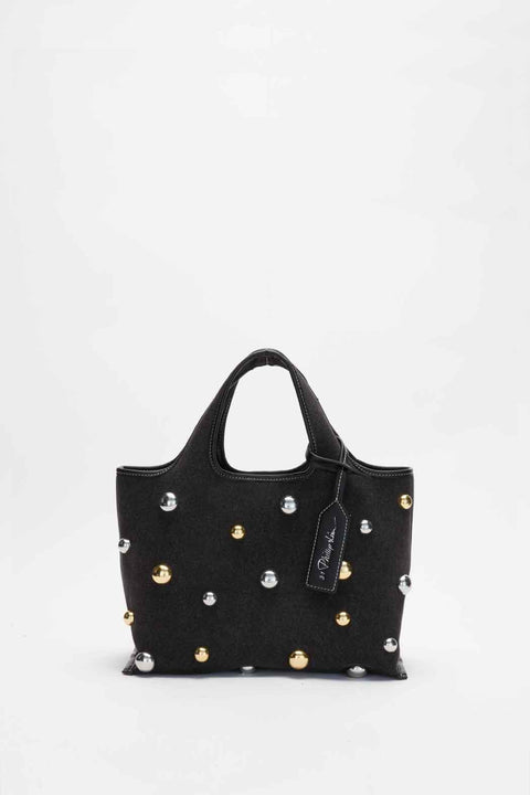 Washed Denim Mini Market Tote With Dome Embellish