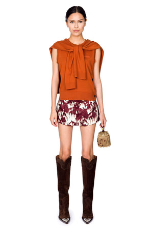 Bonded Satin Mini Skirt In Flower Print