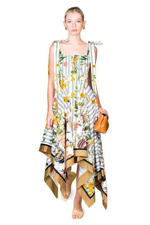 Shoulder Ties Printed Midi Dress