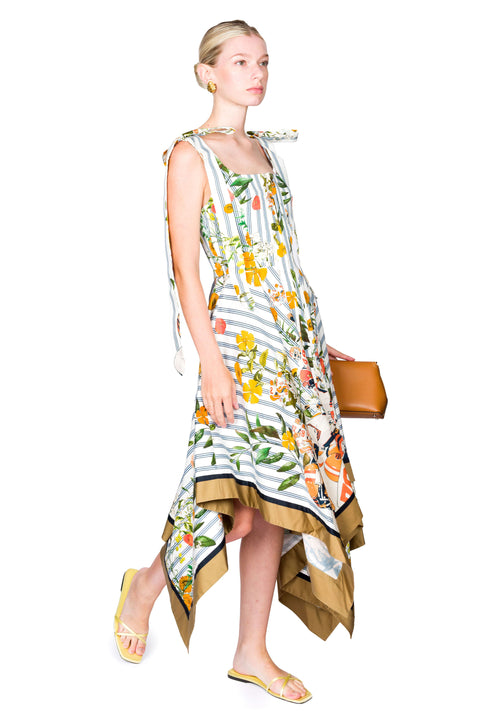 Shoulder Ties Printed Midi Dress