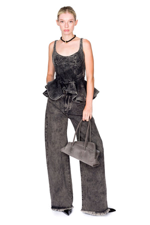 Denim Corset With Asymmetric Hem