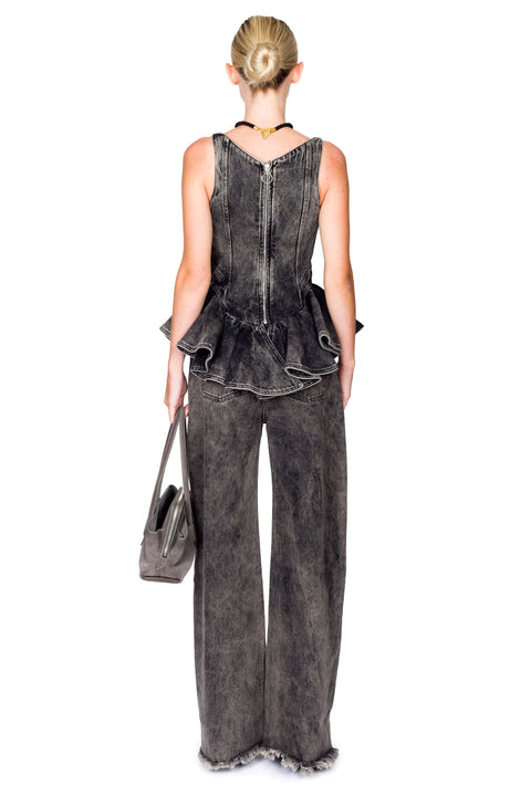 Denim Corset With Asymmetric Hem