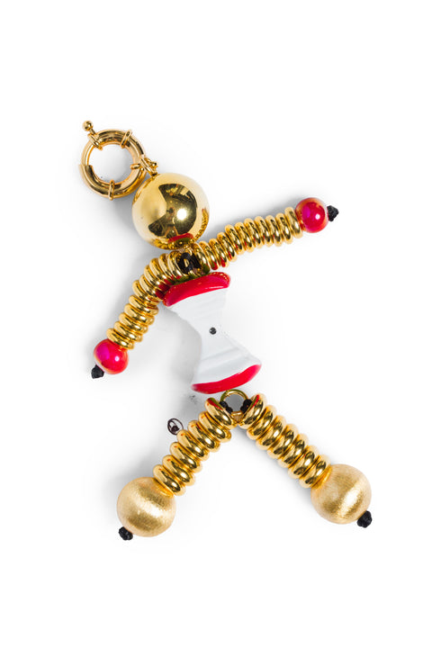Keycharm With Gold Beads and Apple Core Person