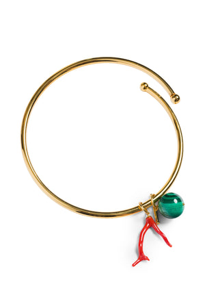 Necklace Hoop With Malachite Ball And Coraile