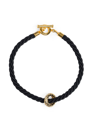 Necklace With Black Cord And Golden Ring Charm