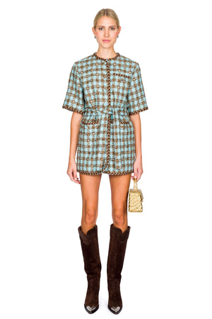 Belted Boucle Check Mini Dress