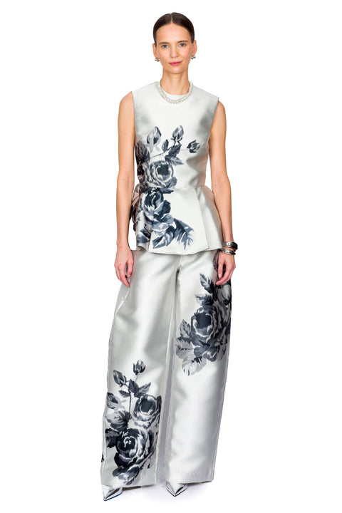 Flower Printed Round Neck Waisted Top