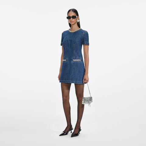 Denim Crystal Trim Mini Dress
