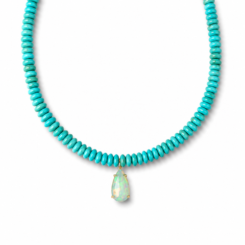 Turquoise + Opal Pear Beaded Necklace