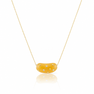 Small Carved Yellow Onyx Studded Bean Necklace