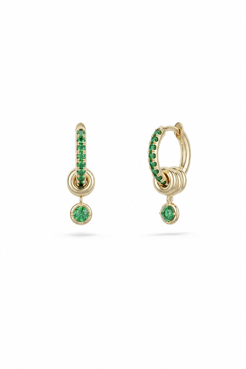 Zahra Pavé YG Emerald Hoop Earrings