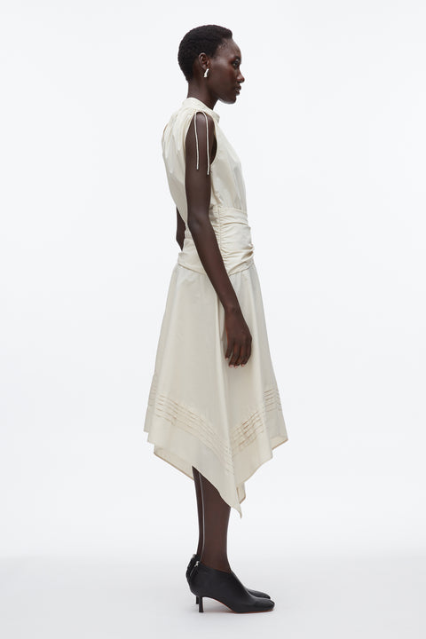 Sleeveless Ruched Dress With Handkerchief Skirt