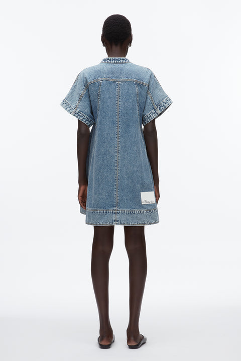 Lightweight Denim Short Sleeve Trapeze Dress