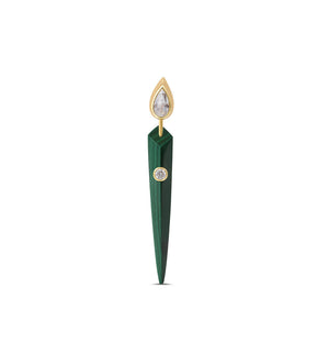 Green and gold stud earring item on a white background