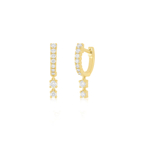 Prong Set Diamond Double Drop Mini Huggie Earring