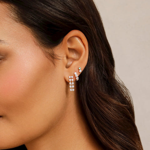 Double Multi Diamond Chain Stud Earring