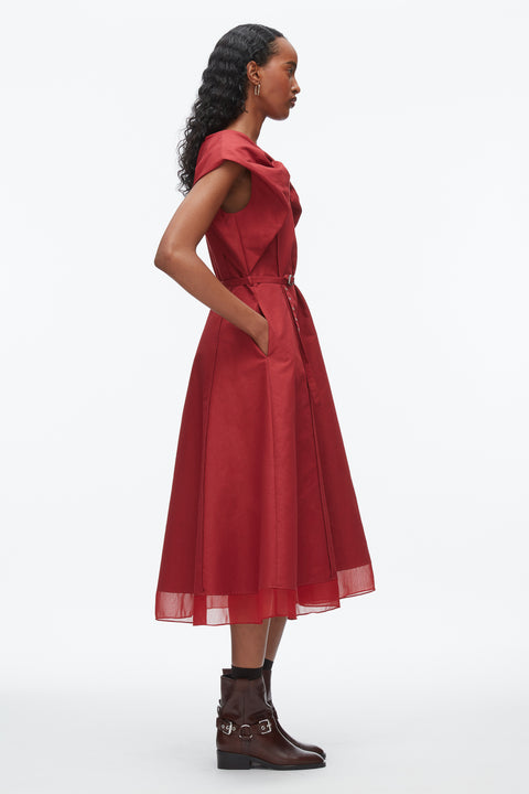 Sleeveless Bow Draped Dress With Belt