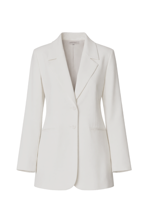 An off-white tailored blazer with notch lapels, a single front button, and two front flap pockets, shown on a plain white background.