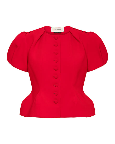 Red blouse with puff sleeves on a white background