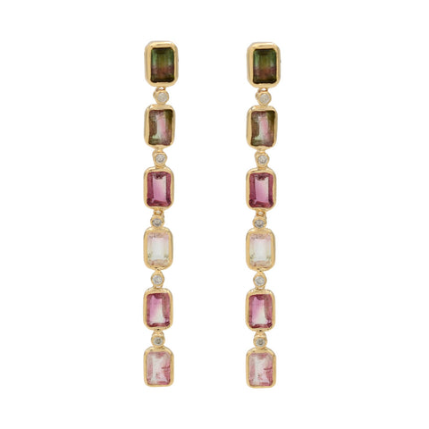 Watermelon Tourmaline Linear Earrings