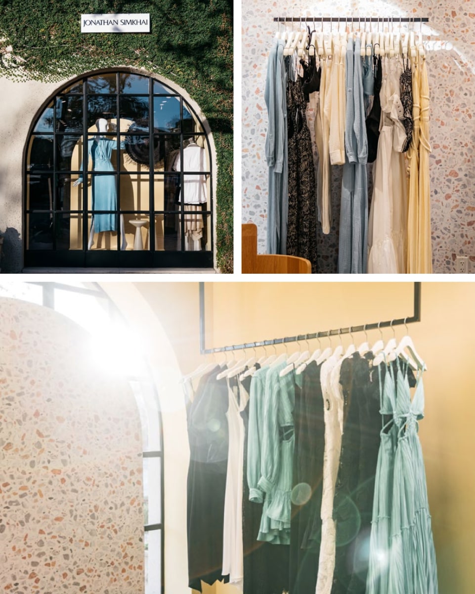 Collage of Jonathan Simkhai pop up display