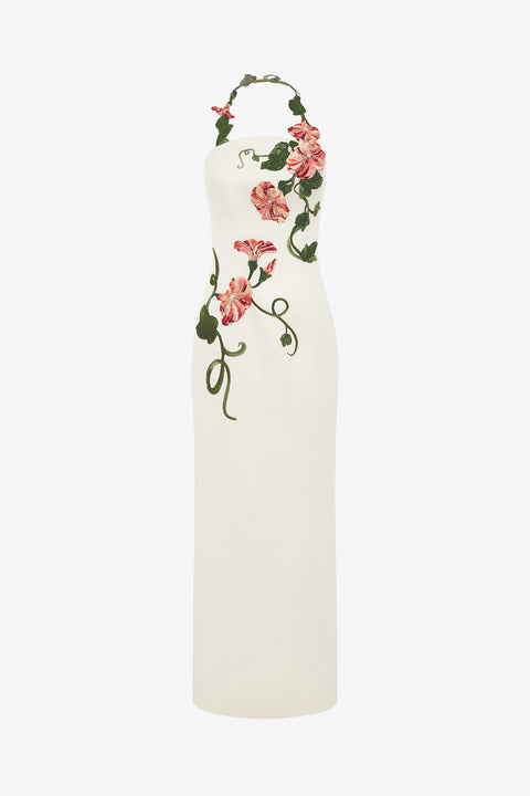 Ava Halterneck Applique Floral Bustier Maxi Dress