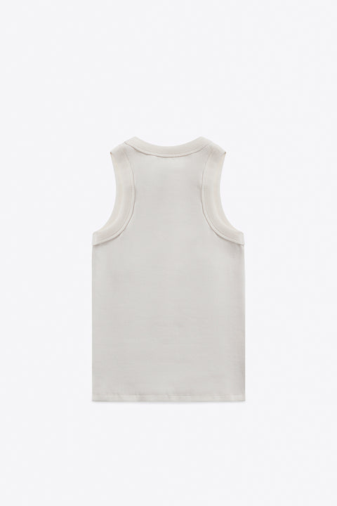back of white sleeveless shirt on a white background