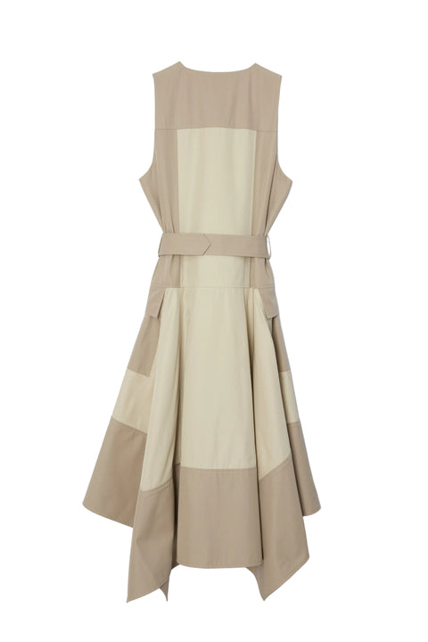 Patchwork Sleeveless Belted Utility Dress