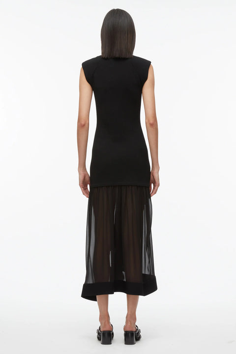 Compact Rib Sleeveless Dress With Chiffon Skirt