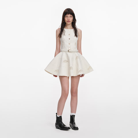 Broderie Denim Sleeveless Mini Dress