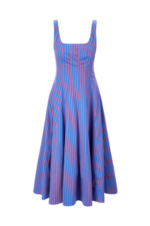 Blue and red striped dress on a white background