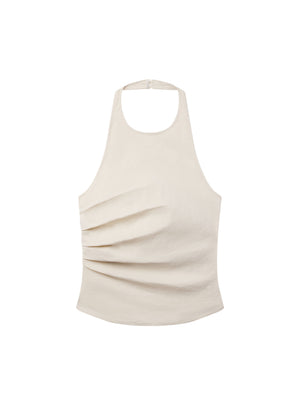 White halter top with rouched side on a white background