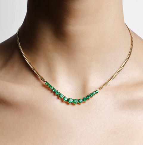 Graduated Columbian & Zambian Emerald Necklace