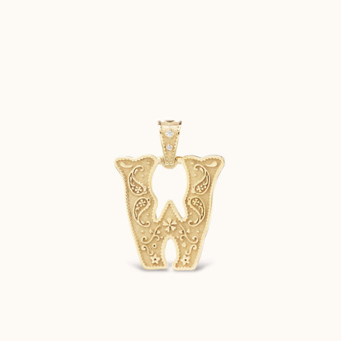 Small Southwestern "W" Charm 14K