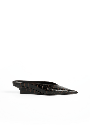 Sharp Croco-Embossed Wedge Mules