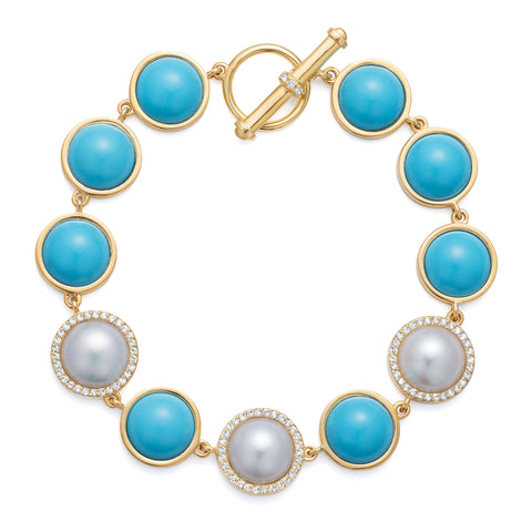 Eclipse Bracelet Turquoise And Pearl With Diamonds