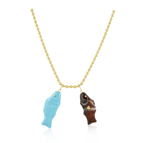 Carved Turquoise Gold Fish Pendant