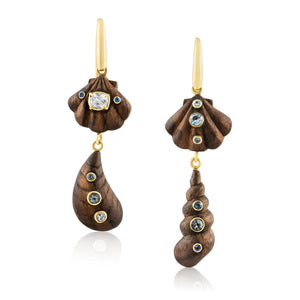 Carved Wood 2-Tier Shell Earrings