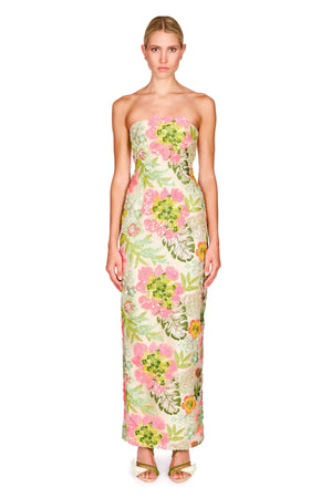 Strapless Floral Chiffon Dress