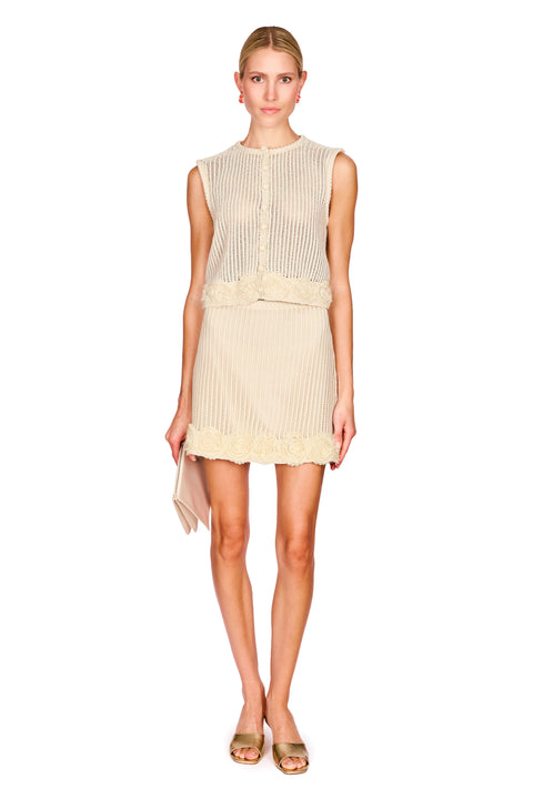 Cream Crochet Flower Knit Top