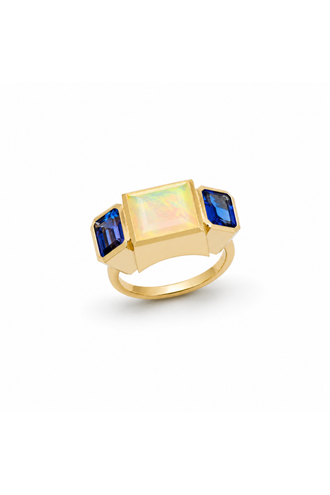 Opal and Tanzanite Trilogy Ring