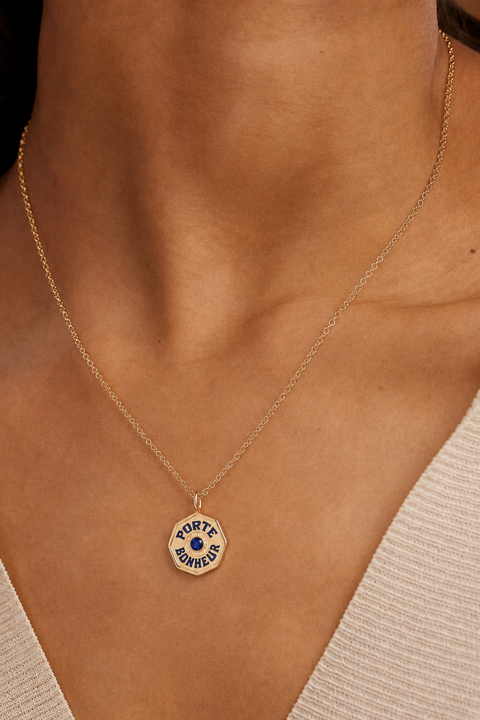 Mini Navy Enamel Porte Bonheur Charm with Blue Sapphire