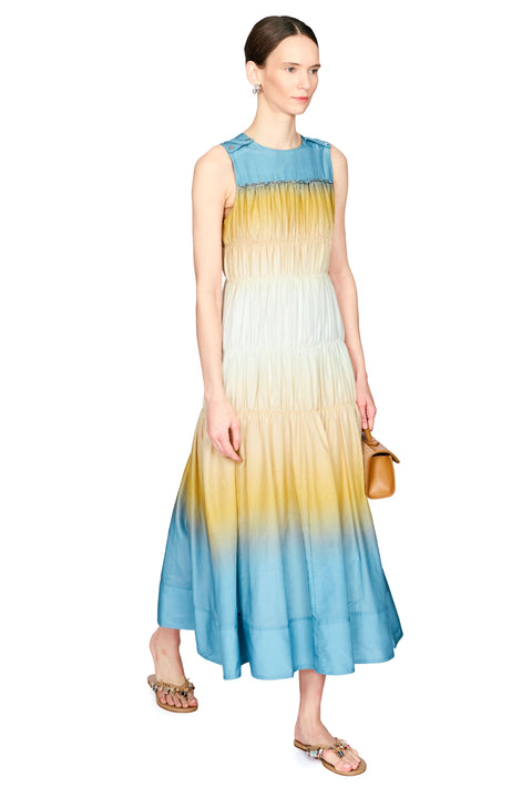 Ombre Voile Gathered Maxi Dress